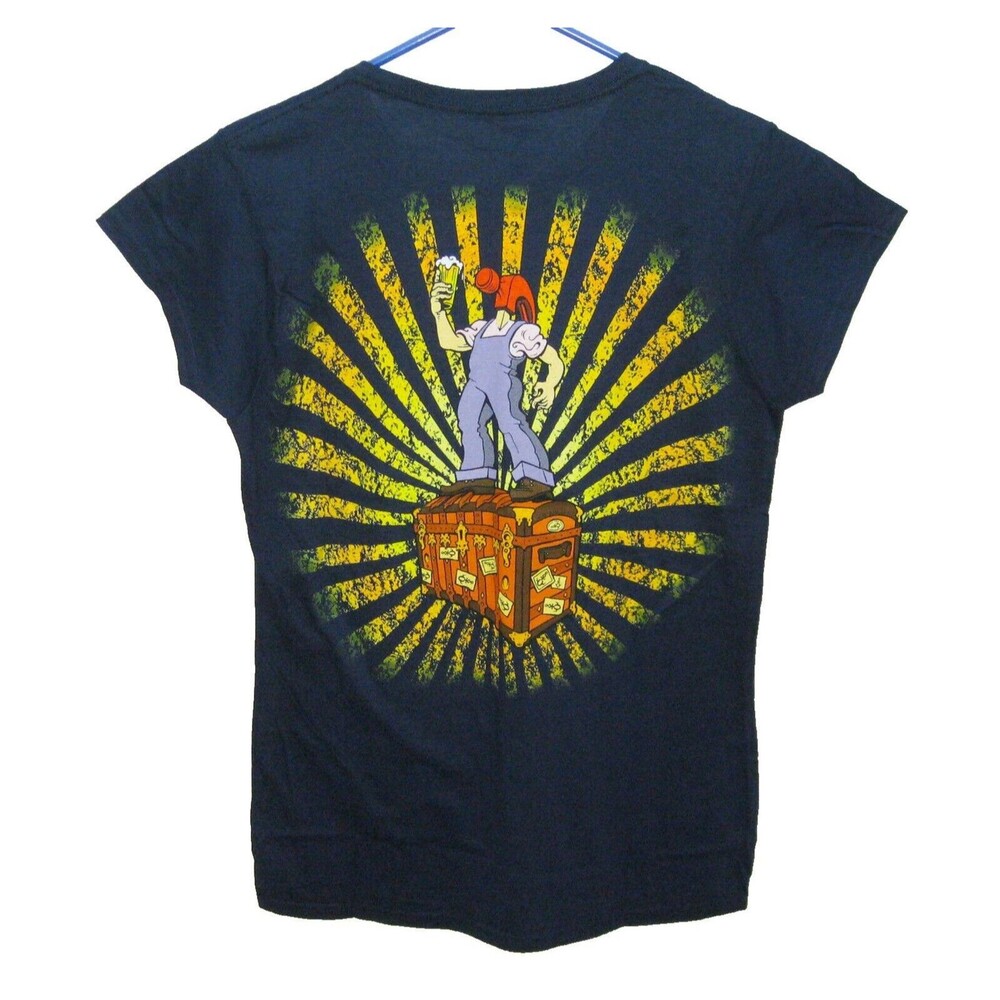 New McMENAMIN'S Women's Medium Blue Short Sleeve Trippy Beer Graphic T-Shirt Top